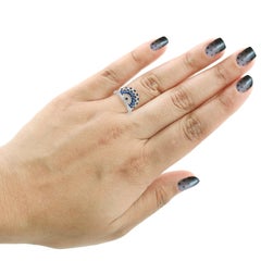 Blue Sapphire Diamond 18 Karat Gold Fan Ring