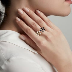 Blue Sapphire Diamond 18 Karat Gold Floral Open Ring
