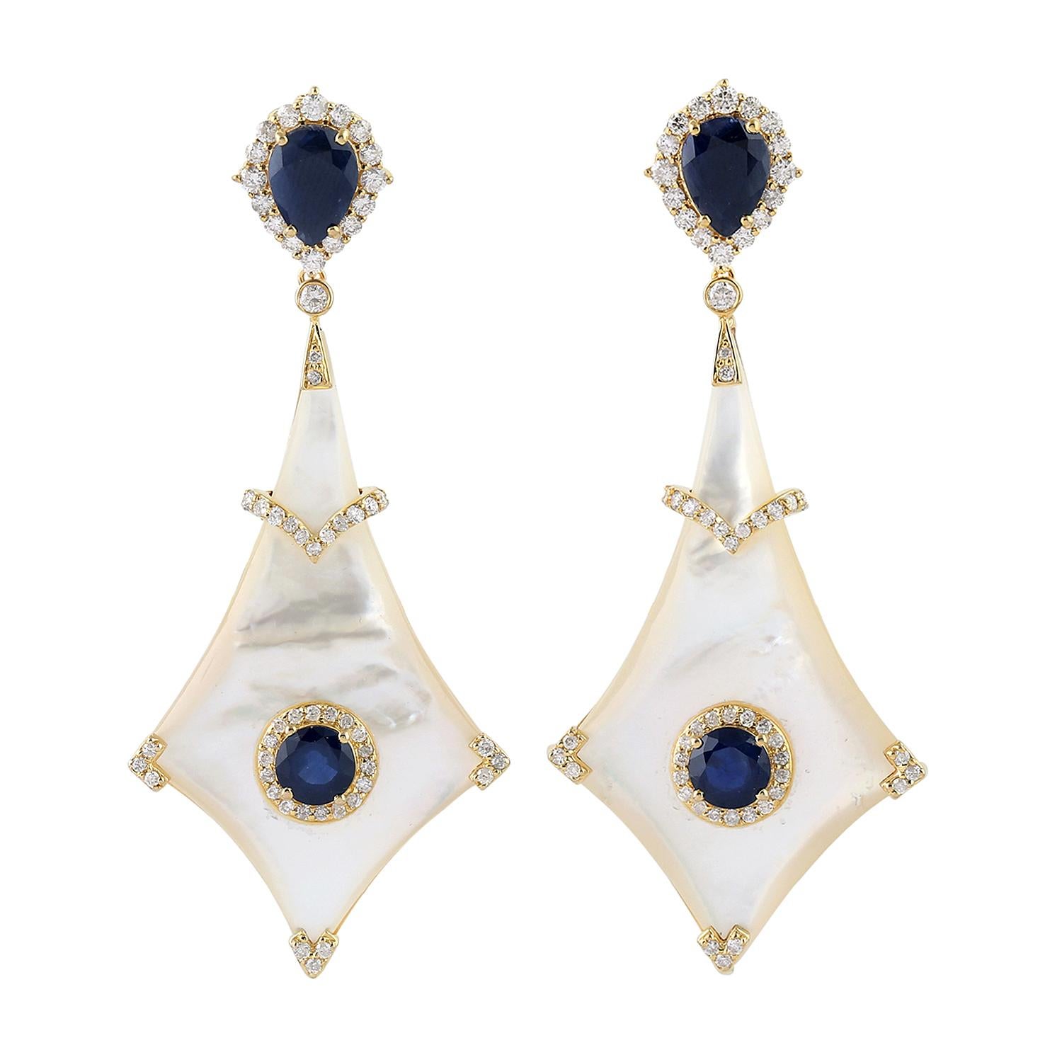 Single Cut Blue Sapphire Diamond 18 Karat Gold Earrings For Sale
