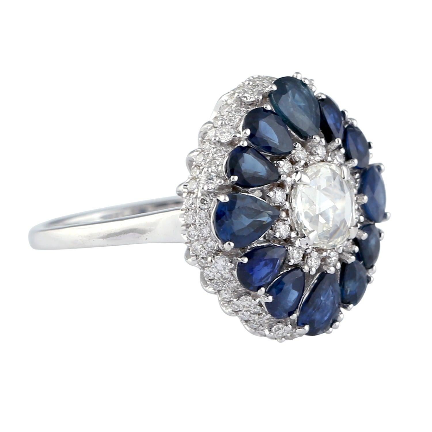 For Sale:  Blue Sapphire Diamond 18 Karat Gold Ring 3