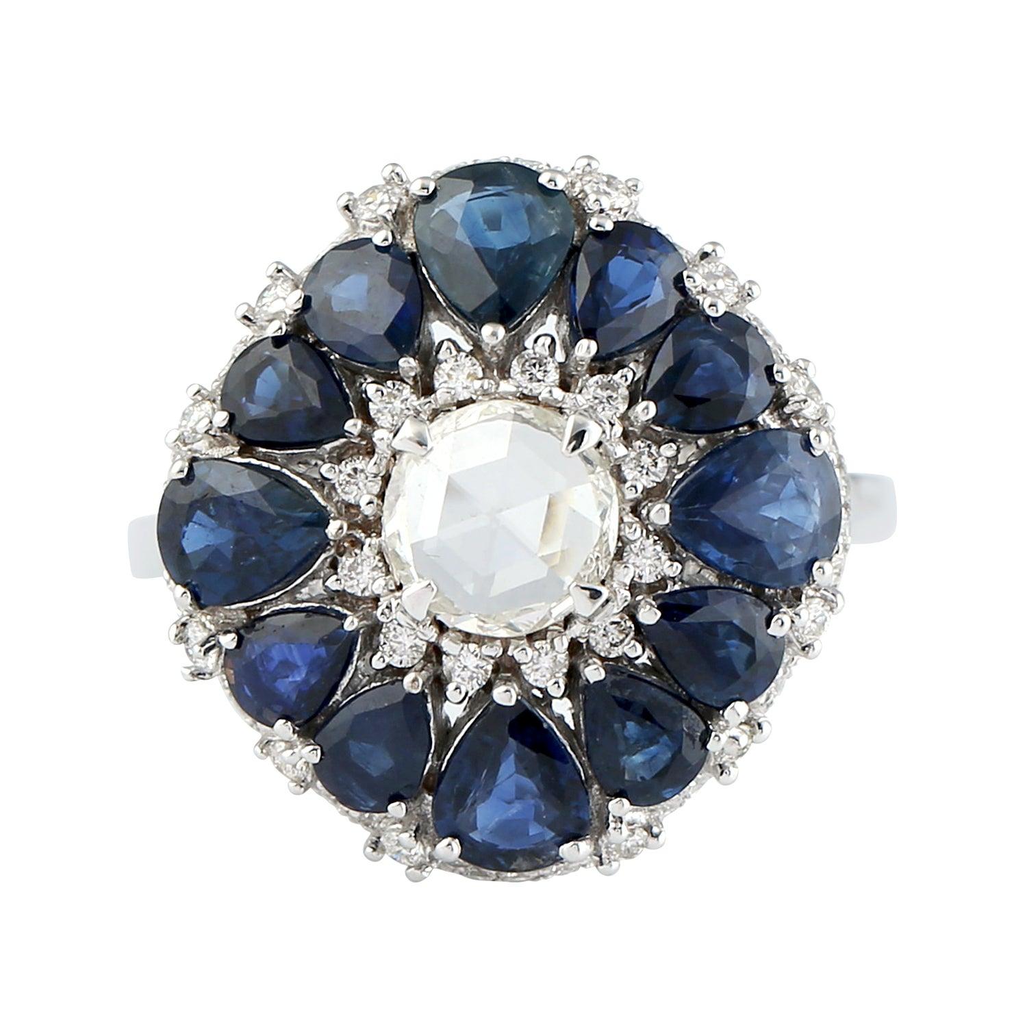 For Sale:  Blue Sapphire Diamond 18 Karat Gold Ring 4