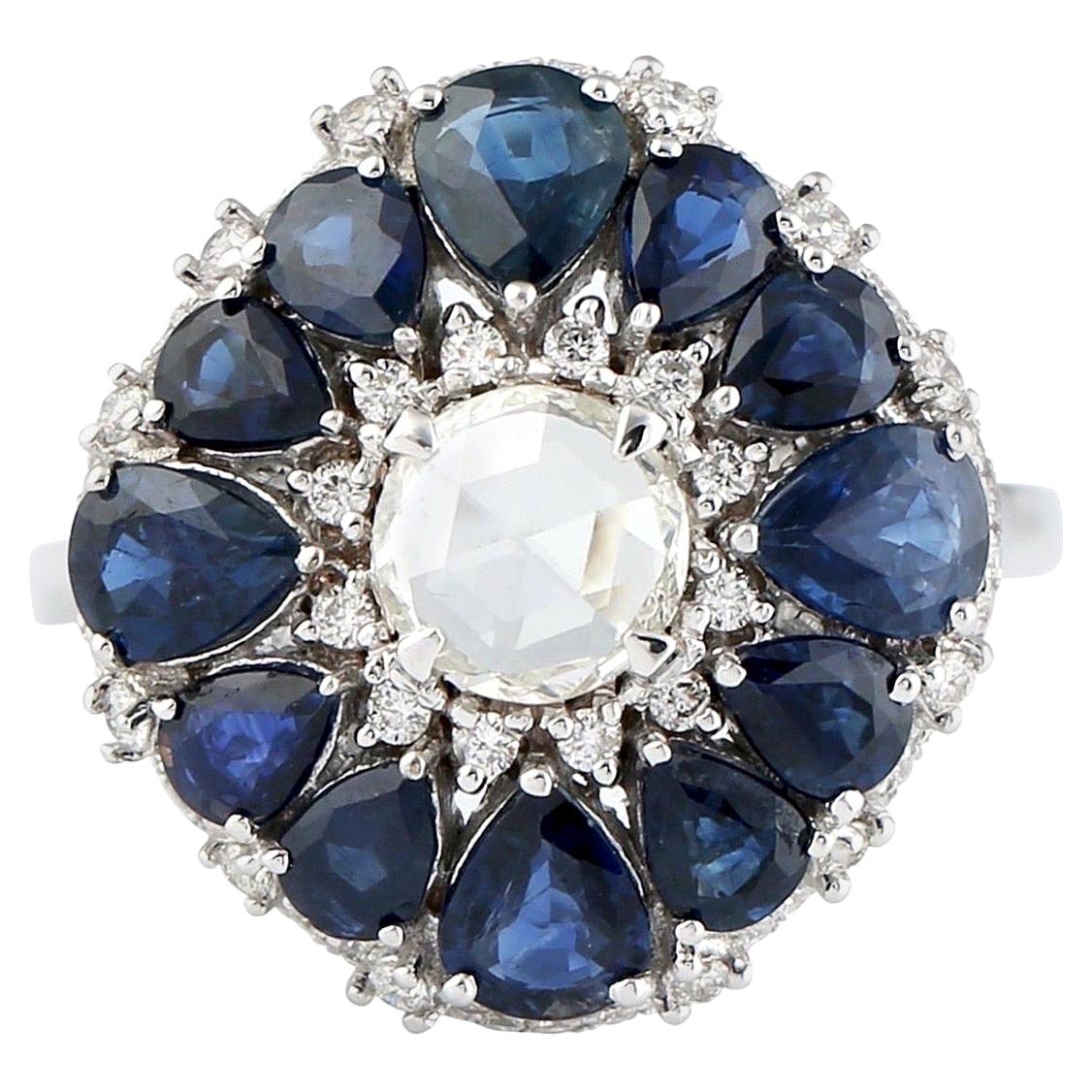 Blue Sapphire Diamond 18 Karat Gold Ring