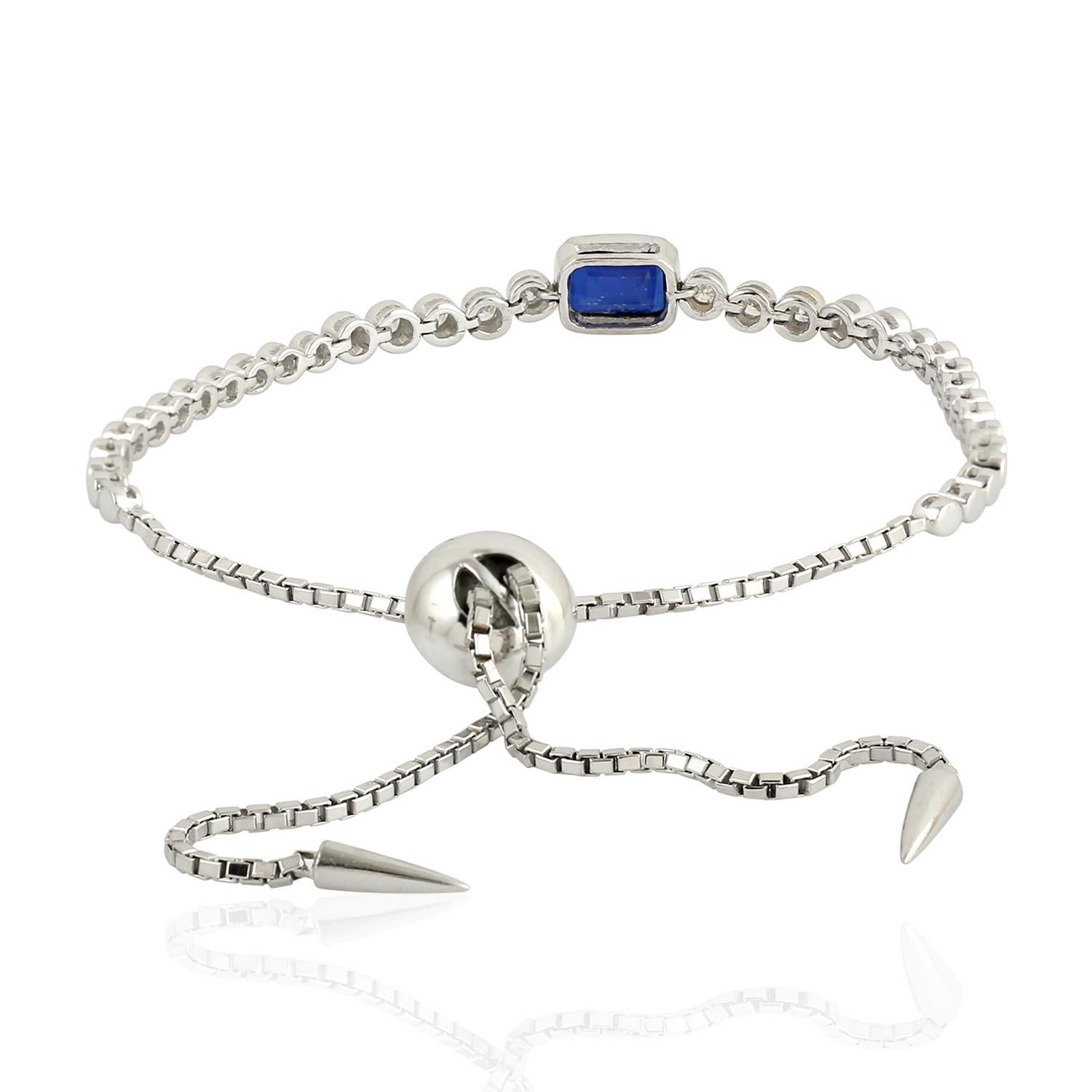 Artisan Blue Sapphire Diamond 18 Karat Gold Tennis Bracelet For Sale