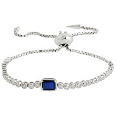 Blue Sapphire Diamond 18 Karat Gold Tennis Bracelet