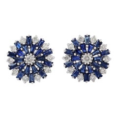 Blue Sapphire Diamond 18 Karat Gold Stud Earrings