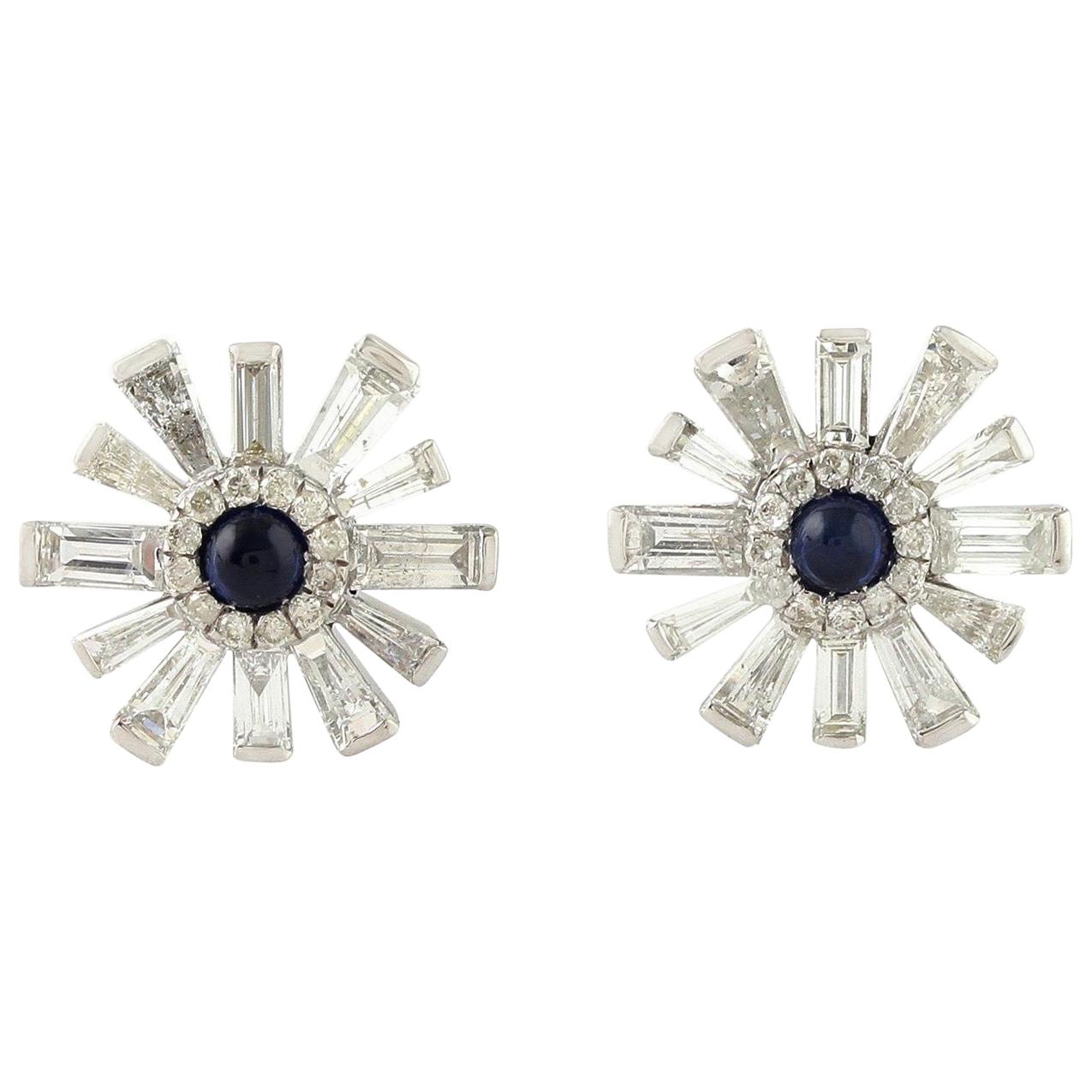 Blue Sapphire Diamond 18 Karat Gold Stud Earrings For Sale