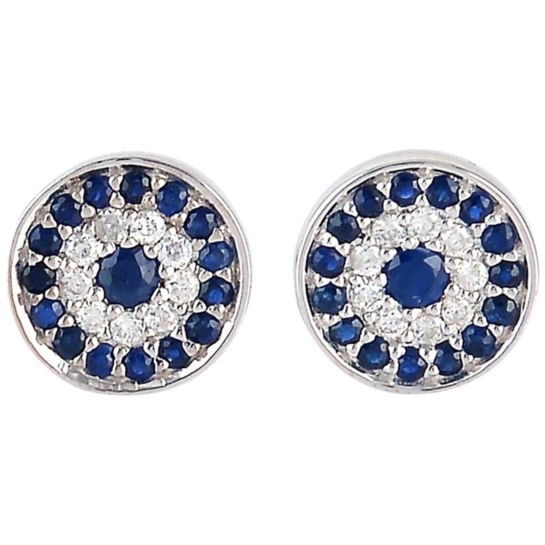 Blue Sapphire Diamond 18 Karat Gold Stud Earrings For Sale