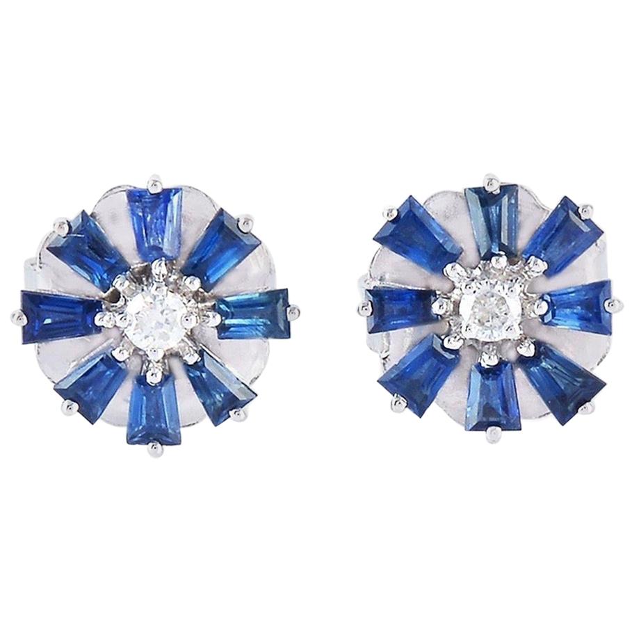 Blue Sapphire Diamond 14 Karat Gold Stud Earrings