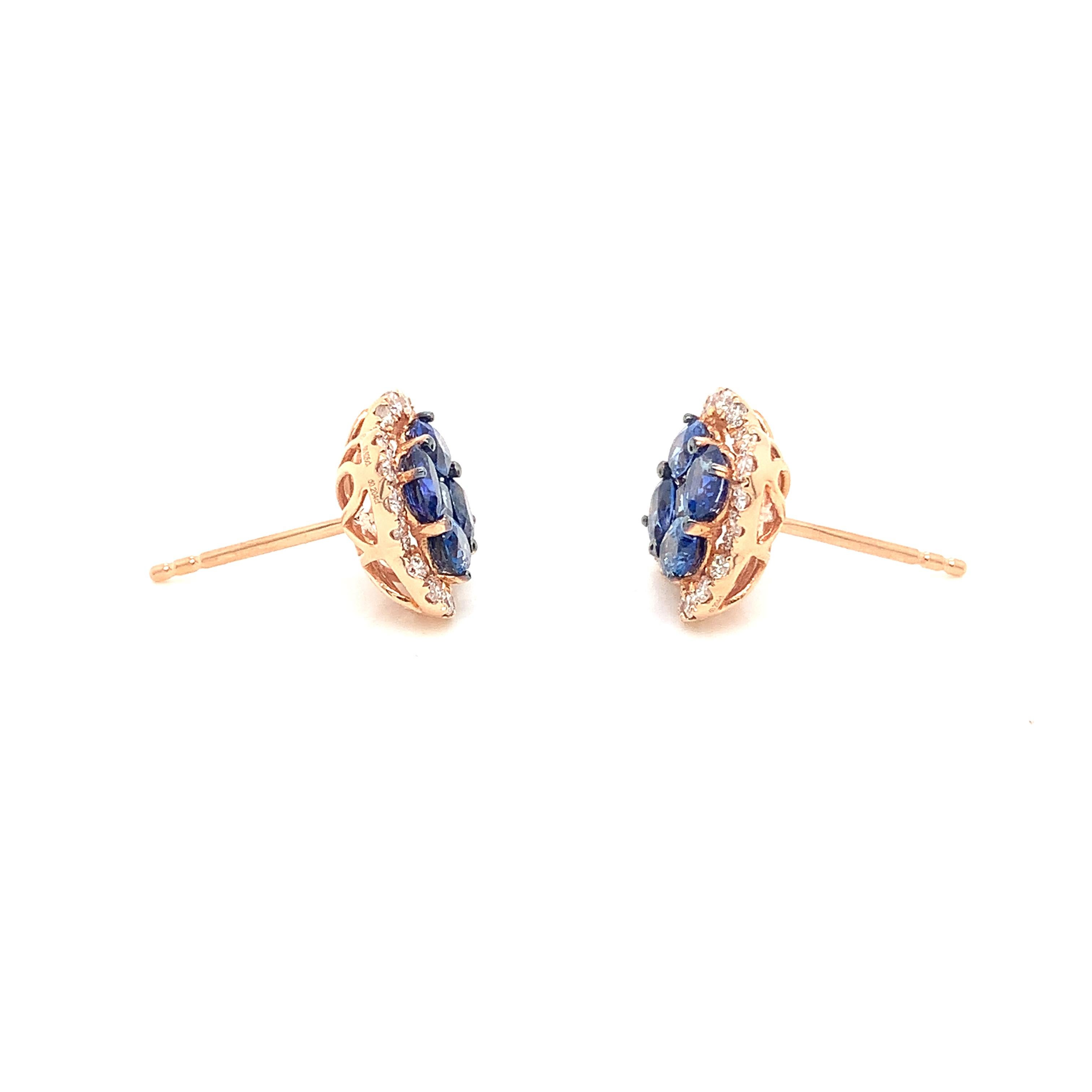 Modern Blue Sapphire & Diamond 18 Karat Rose Gold Earrings For Sale