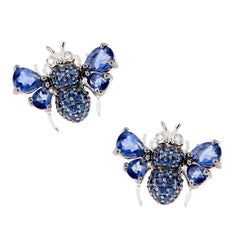 Blue Sapphire Diamond 18 Karat White Gold Bee Earrings Blue Sapphire Diamond 18 Karat White Gold Bee Earrings