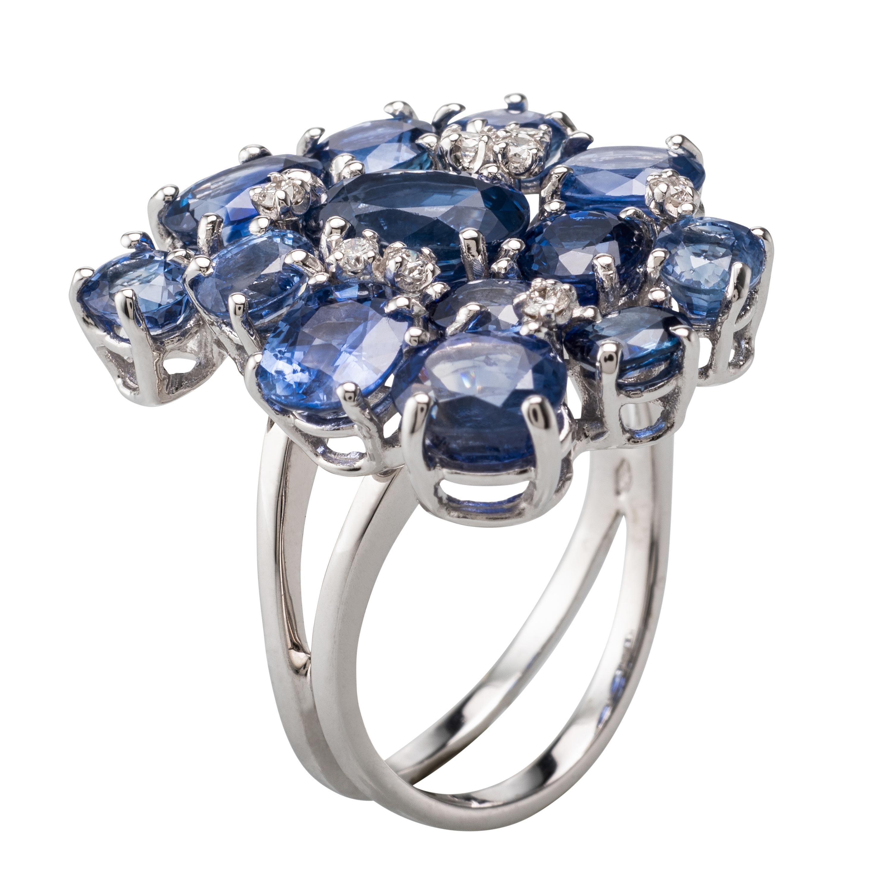 Blue Sapphire Diamond 18 Karat White Gold Cocktail Ring For Sale