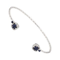 Blue Sapphire Diamond 18 Karat White Gold Cuff Bracelet