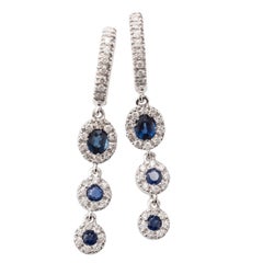 Blue Sapphire Diamond 18 Karat White Gold Dangle Earrings