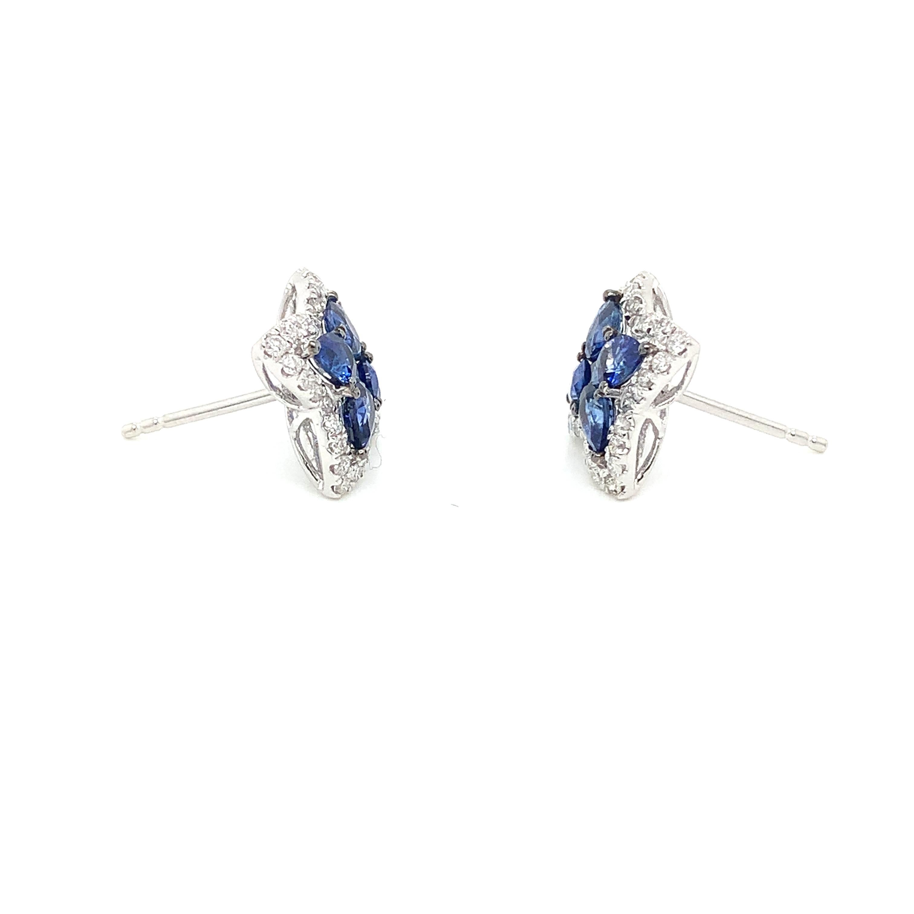 Modern Blue Sapphire & Diamond 18 Karat White Gold Earrings For Sale