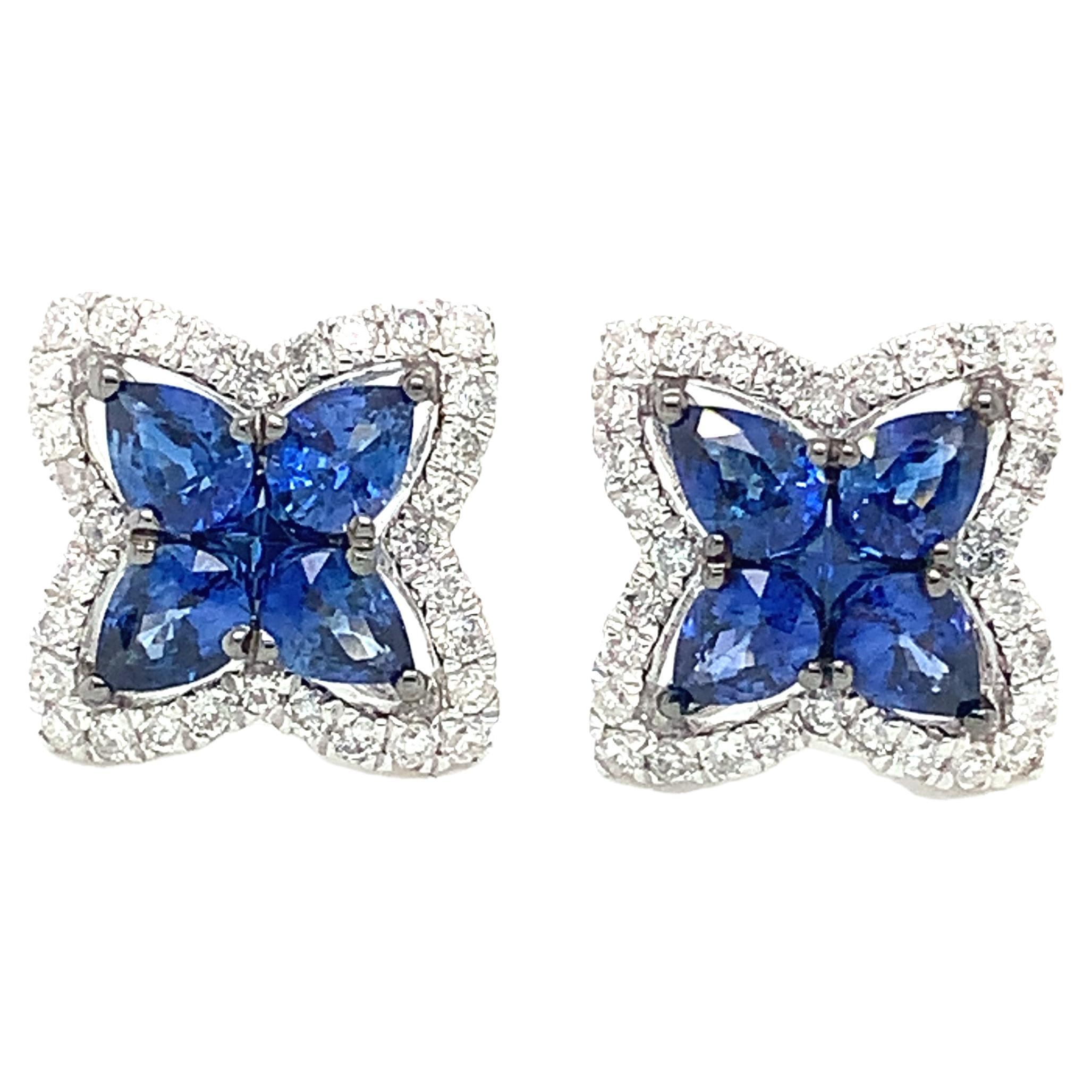 Blue Sapphire & Diamond 18 Karat White Gold Earrings For Sale