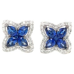 Blue Sapphire & Diamond 18 Karat White Gold Earrings