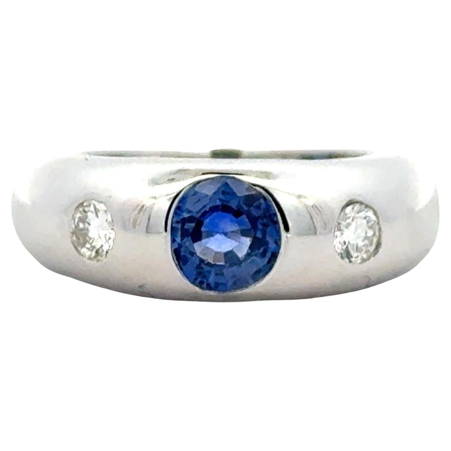 Blue Sapphire Diamond 18 Karat White Gold Modern Band Ring For Sale
