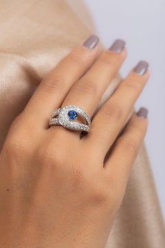 Blue Sapphire Diamond 14 Karat White Gold Ring
