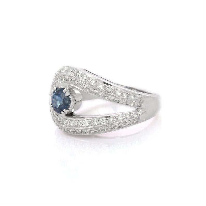 Ring aus 14 Karat Weißgold mit blauem Saphir und Diamant im Zustand „Neu“ im Angebot in Hoffman Estate, IL