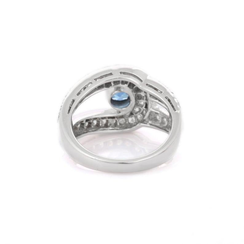 Women's Blue Sapphire Diamond 14 Karat White Gold Ring For Sale