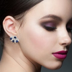 Blue Sapphire Diamond 14 Karat White Gold Spike Stud Earrings