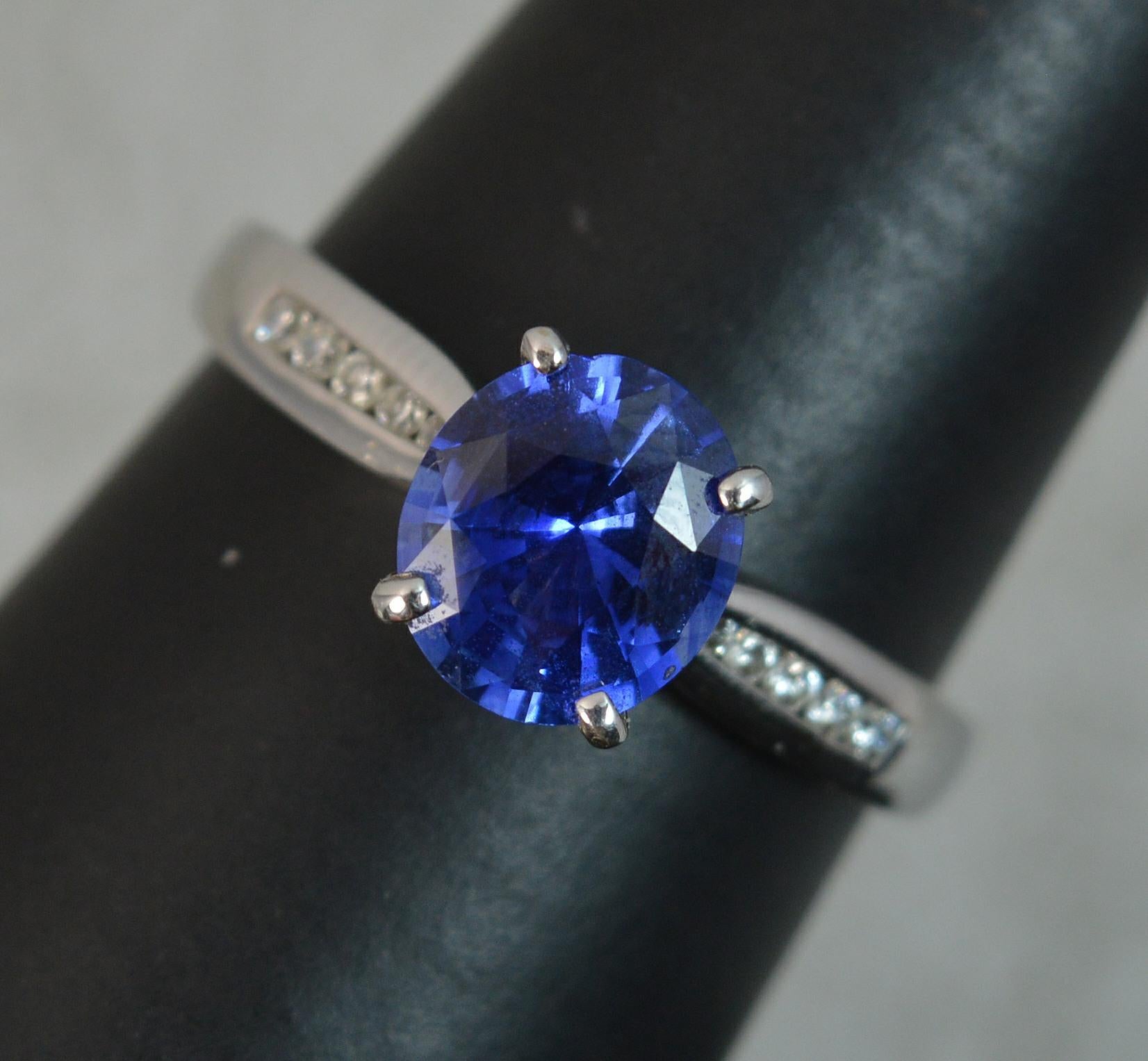 Blue Sapphire Diamond 18 Carat White Gold Engagement Ring 3