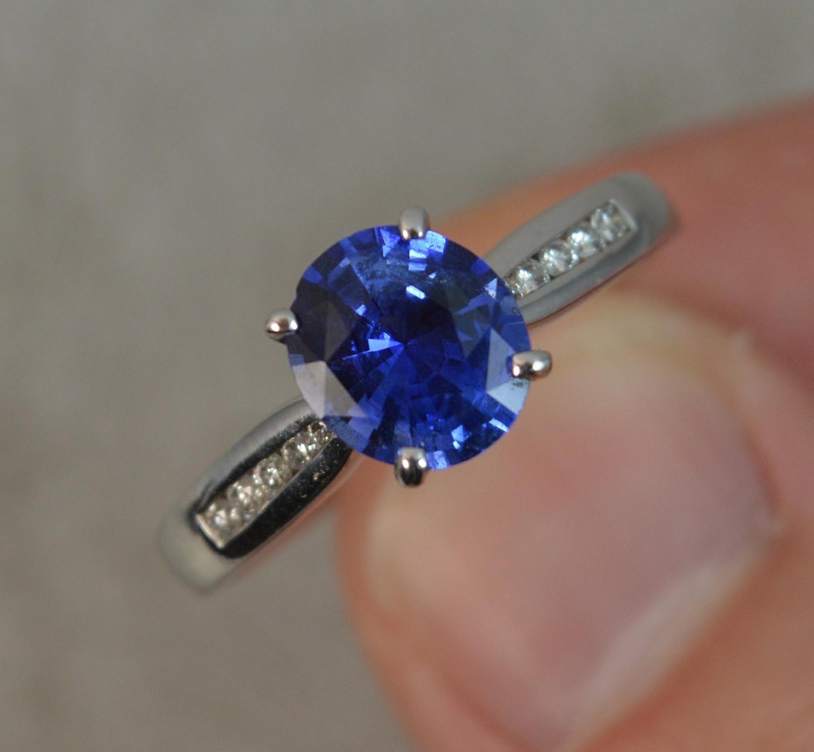 Blue Sapphire Diamond 18 Carat White Gold Engagement Ring 4