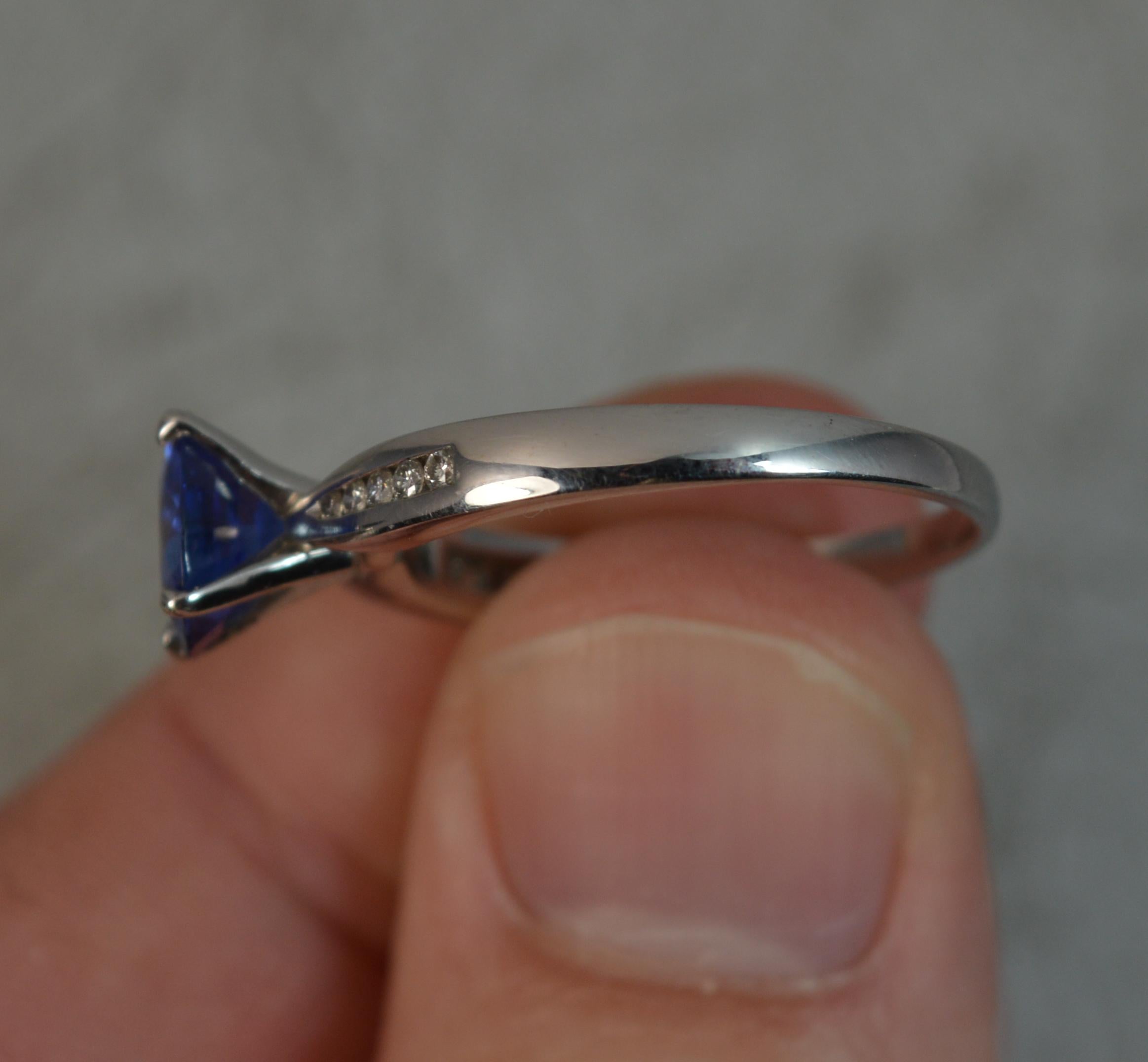 Blue Sapphire Diamond 18 Carat White Gold Engagement Ring In Excellent Condition In St Helens, GB