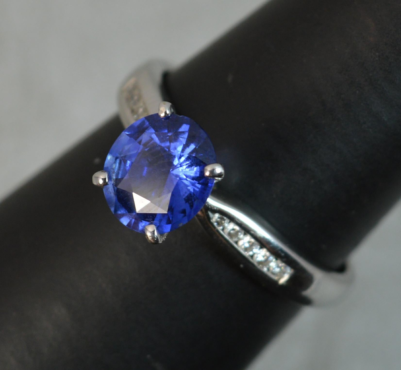 Blue Sapphire Diamond 18 Carat White Gold Engagement Ring 2