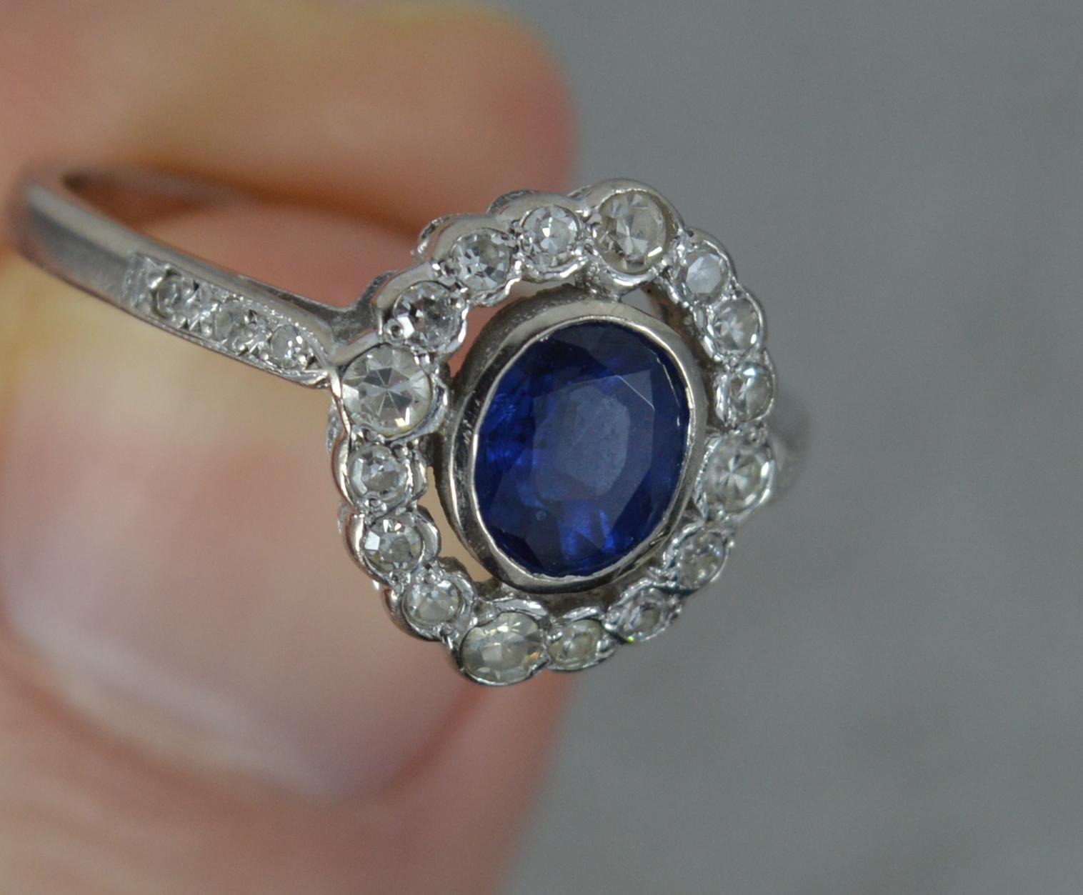 Women's Blue Sapphire and Diamond 18 Carat White Gold Halo Cluster Ring