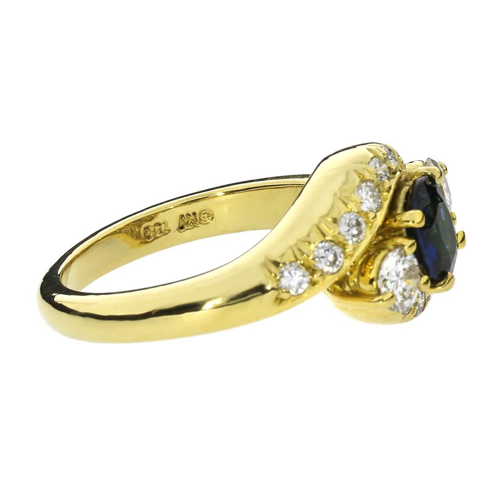 Women's or Men's Blue Sapphire & Diamond 18K Bypass Ring For Sale