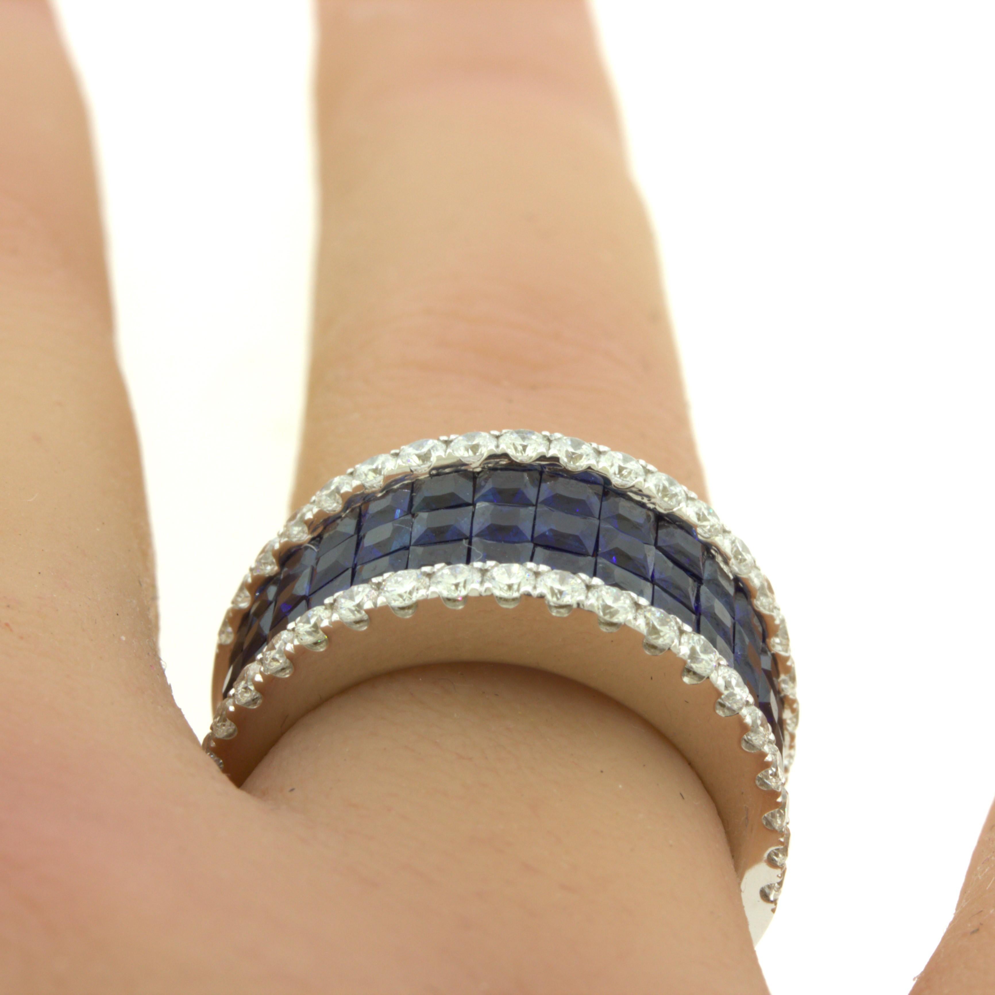 Blue-Sapphire Diamond 18k White Gold Band Ring For Sale 5