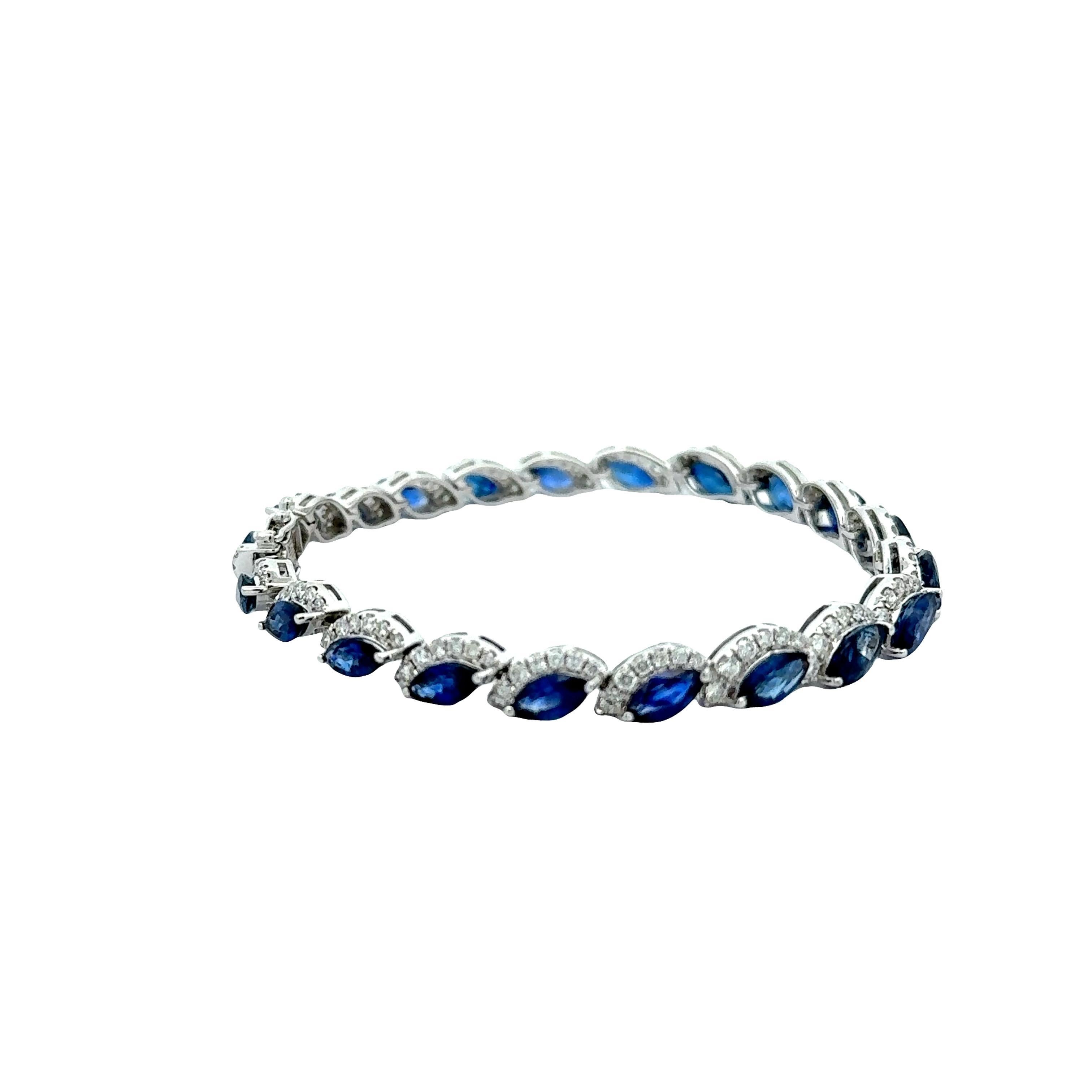 Contemporain Bracelet en or blanc 18k avec saphir bleu et diamant en vente