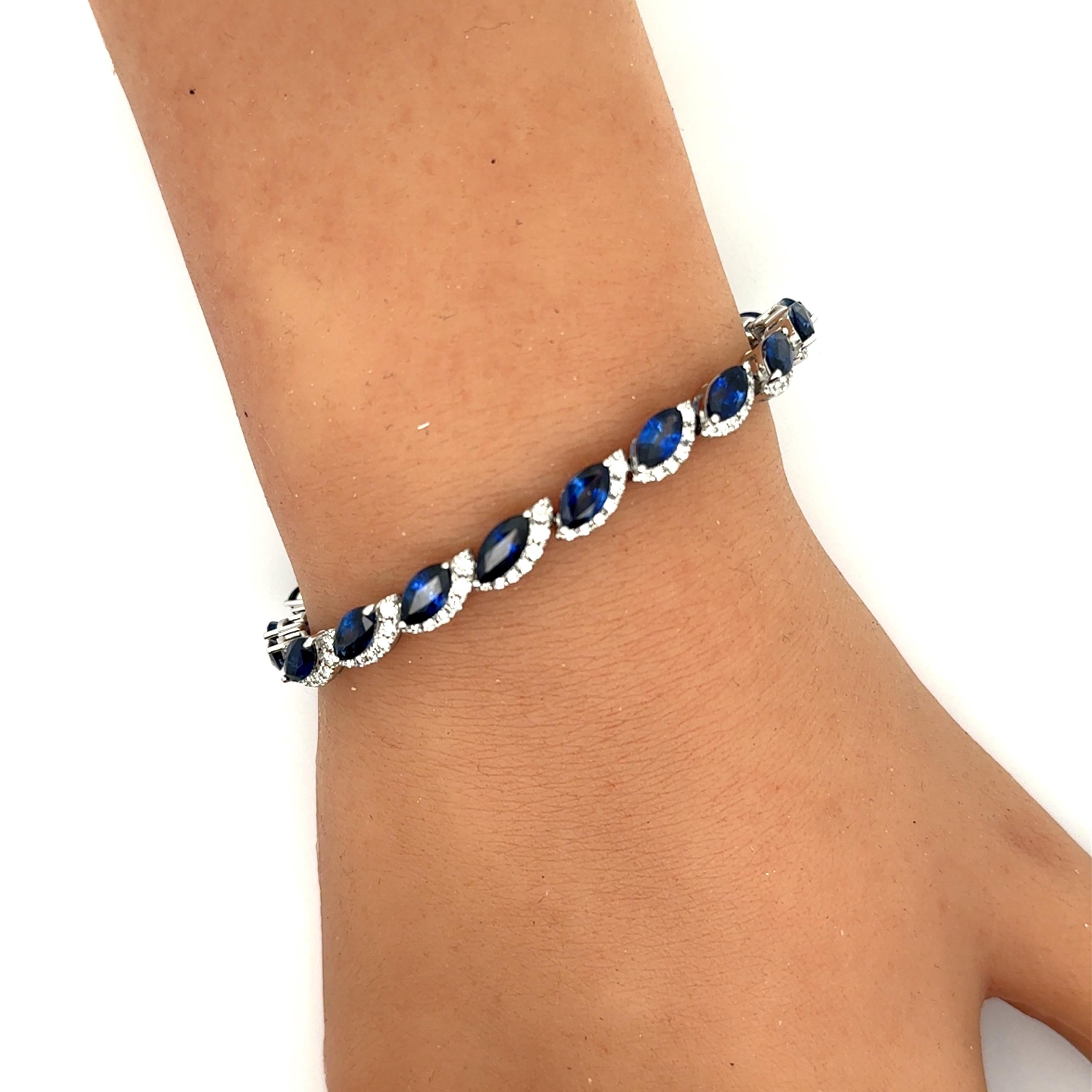 Bracelet en or blanc 18k avec saphir bleu et diamant Pour femmes en vente