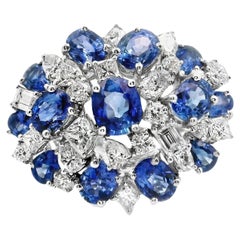 Blue Sapphire Diamond 18k White Gold Cluster Ring