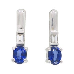 Blue Sapphire and Diamond 18 Karat White Gold Earrings