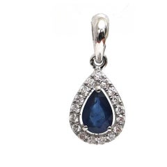 Blue Sapphire Diamond 18K White Gold Teardrop Pendant Necklace