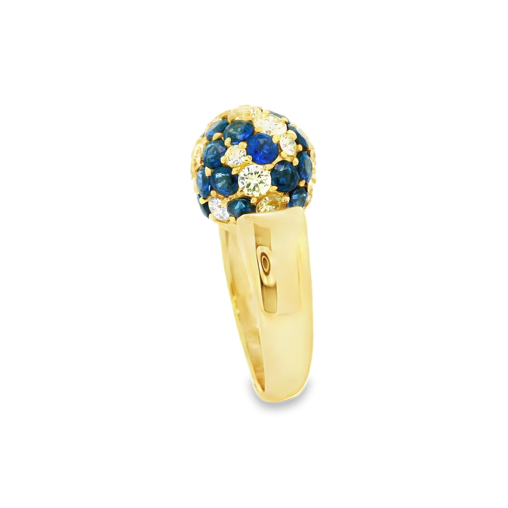 Blue-Sapphire Diamond 18k Yellow Gold Sphere Ring In New Condition For Sale In Beverly Hills, CA