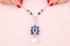 Blauer Saphir Diamant 18mm Perlenkette Design von Ella Gafter