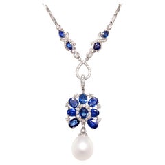 Blauer Saphir Diamant 18mm Perlenkette Design von Ella Gafter