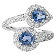 Verstellbarer Cocktail-Verlobungsring mit blauem Saphir und Diamant im Oval- und Birnenschliff
