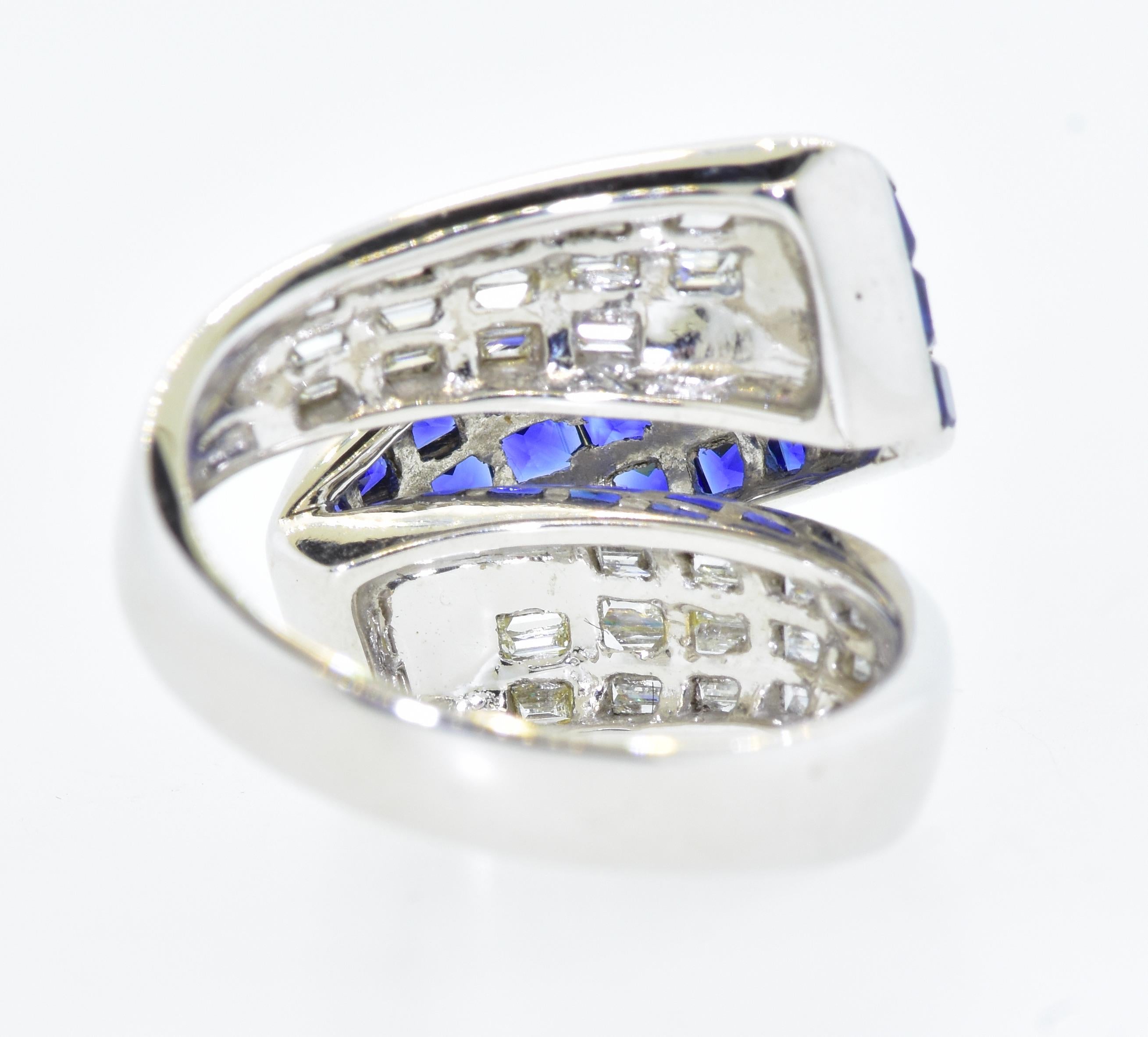 Blue Sapphire, Diamond and 18K White Gold Ring 5