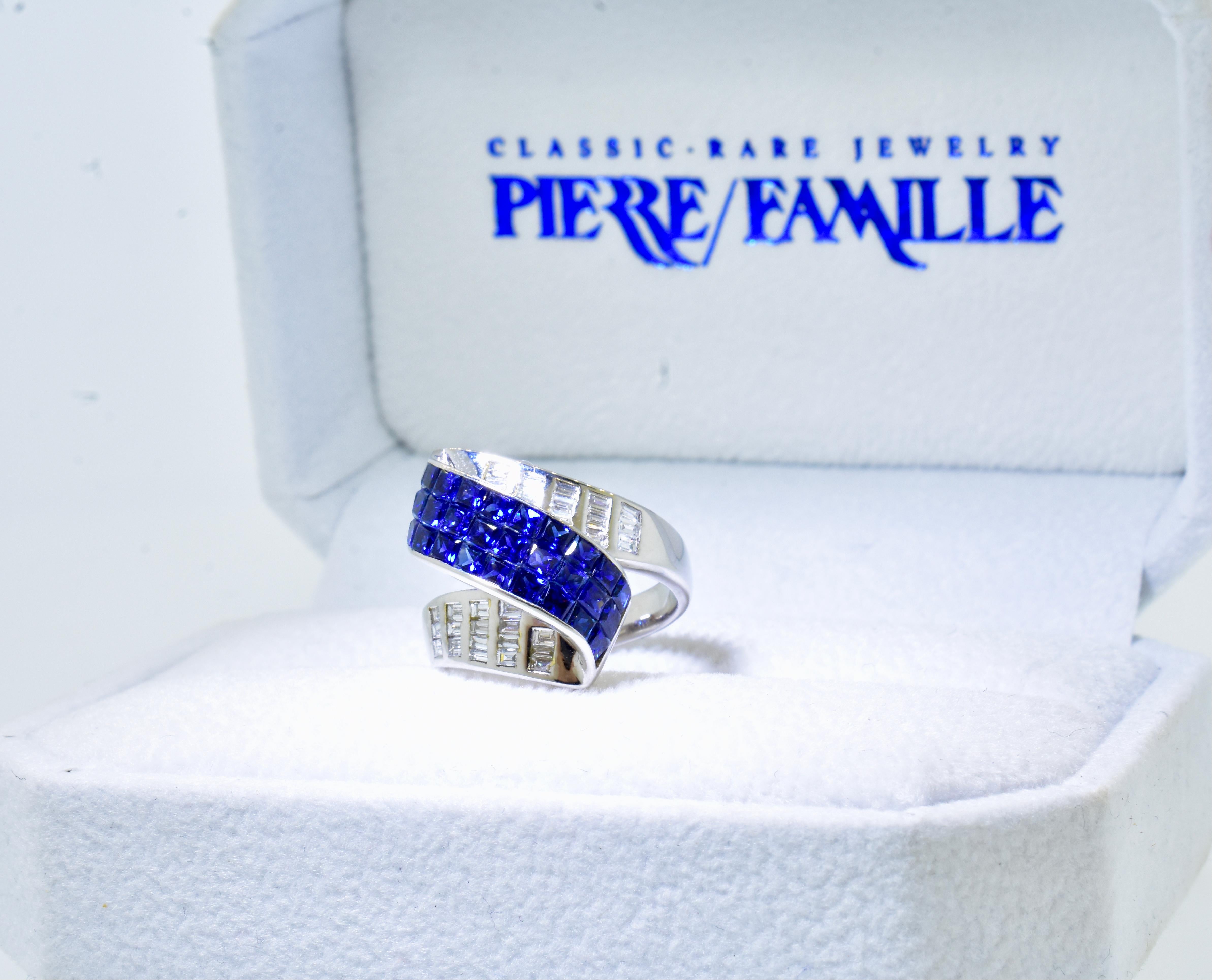 Blue Sapphire, Diamond and 18K White Gold Ring 1