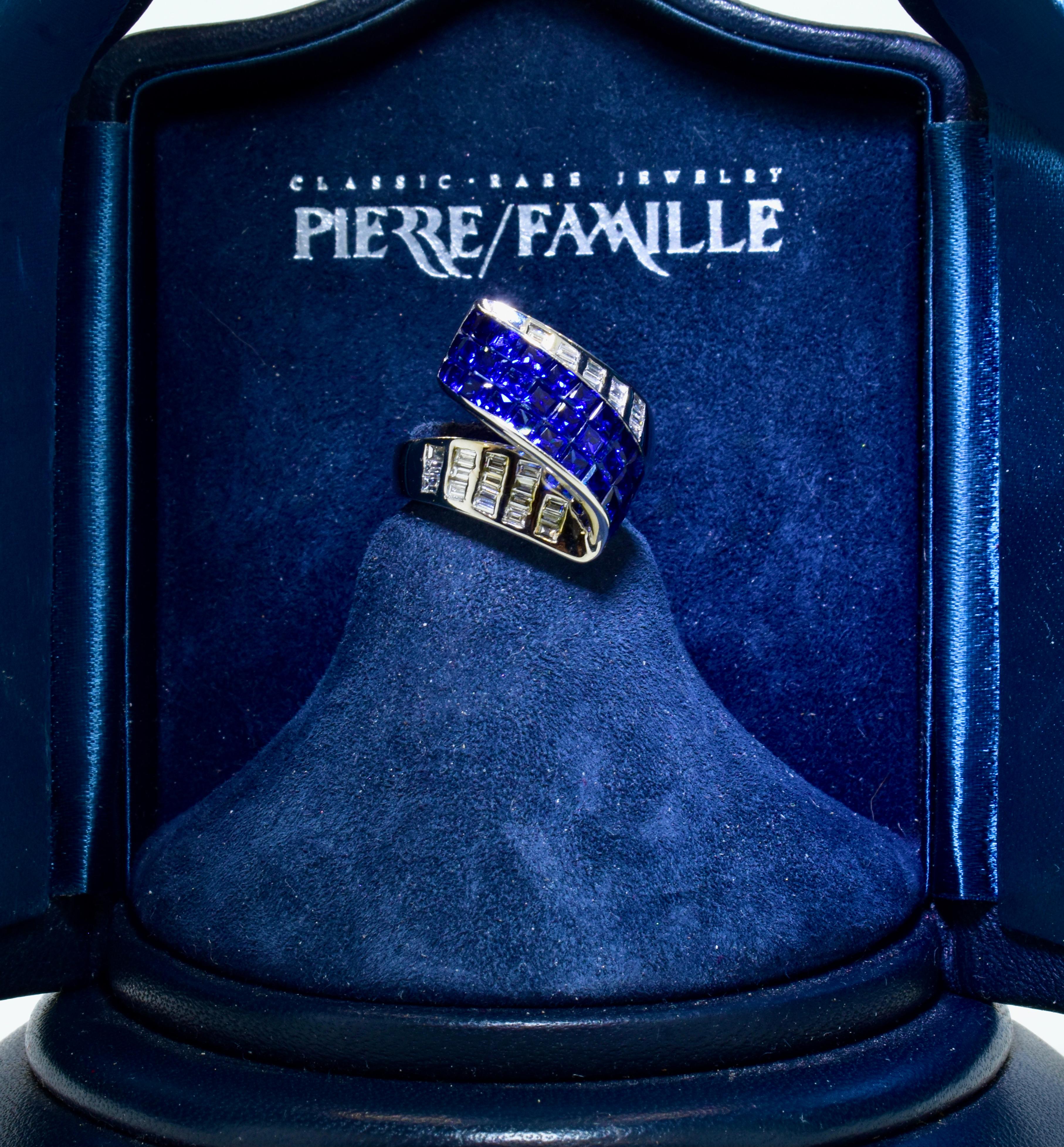 Blue Sapphire, Diamond and 18K White Gold Ring 2