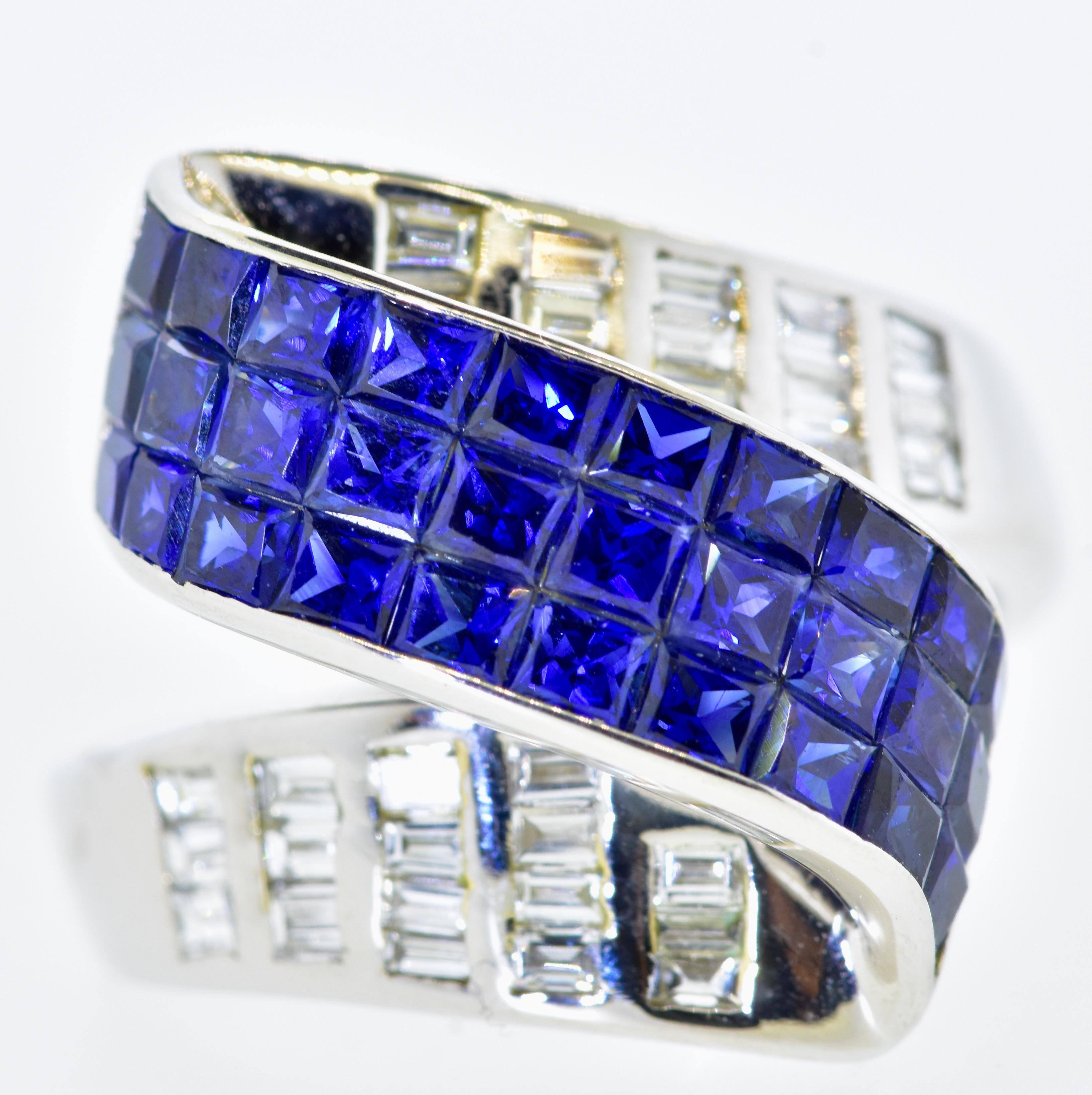 Blue Sapphire, Diamond and 18K White Gold Ring 3