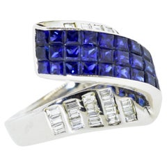 Blue Sapphire, Diamond and 18K White Gold Ring