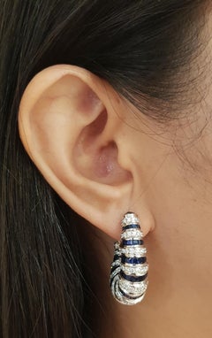 Blue Sapphire, Diamond and Cabochon Blue Sapphire Earrings set in 18K White Gold