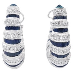 Blue Sapphire, Diamond and Cabochon Blue Sapphire Earrings set in 18K White Gold