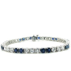 Blue Sapphire, Diamond and Platinum Tennis Bracelet , 5.93 and 5.51 Carats Total