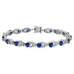 Zafiro Azul Diamante Pulsera de Eslabones Estilo Antiguo en Oro Blanco de 14 K